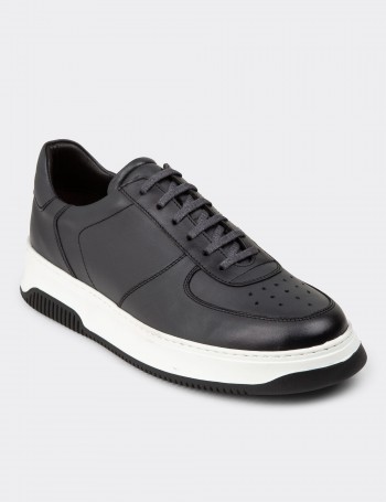 Men's Gray Leather Sneakers