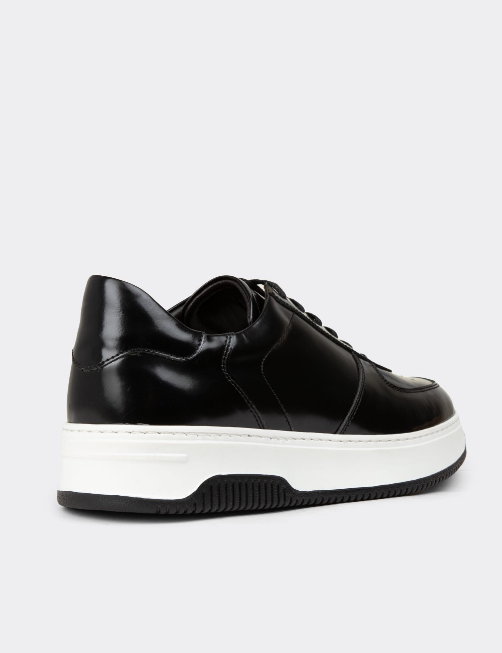 Men's Black Leather Sneakers - 01965MSYHE09