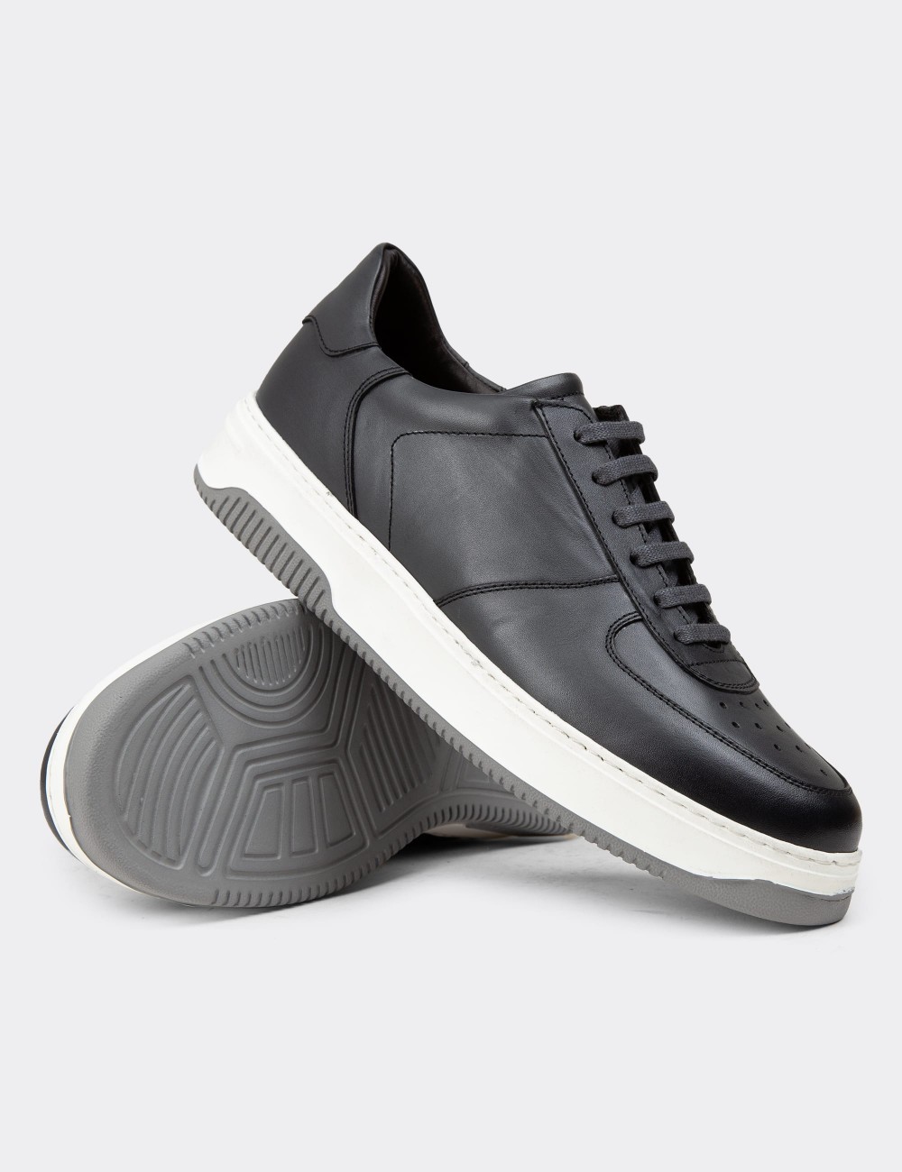 Gray Leather Sneakers - 01965MGRIE06