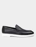 Men's Navy Leather Loafers