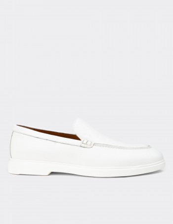 Men's White Leather Loafers