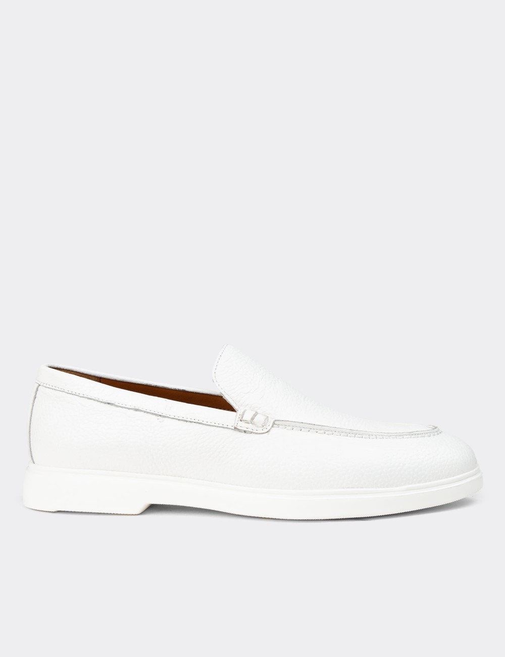 Men's White Leather Loafers - 01957MBYZE01