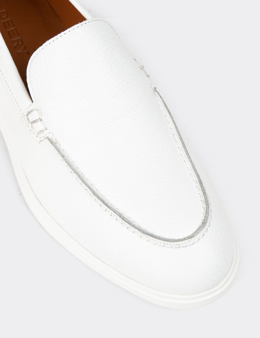 Men's White Leather Loafers - 01957MBYZE01