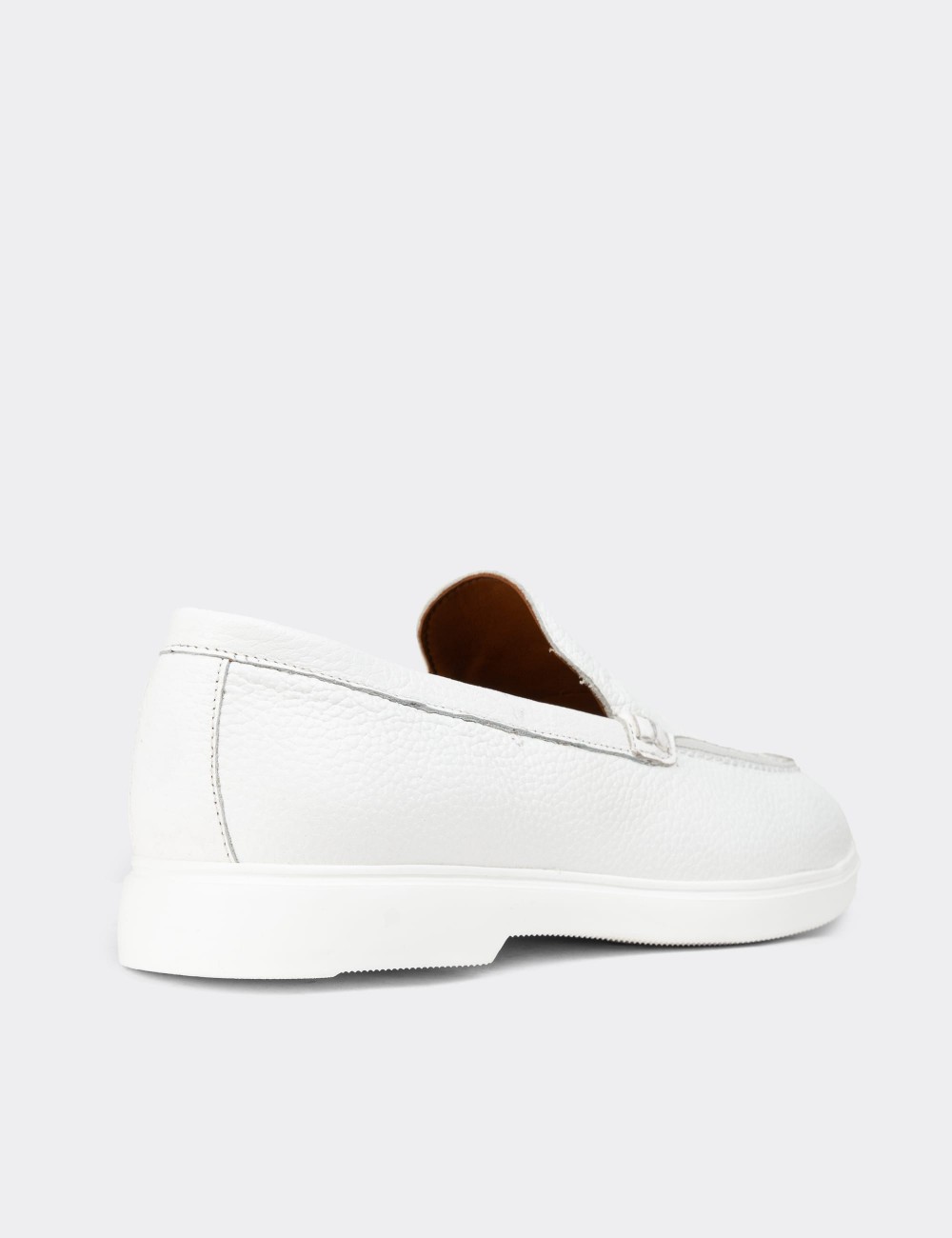 Men's White Leather Loafers - 01957MBYZE01