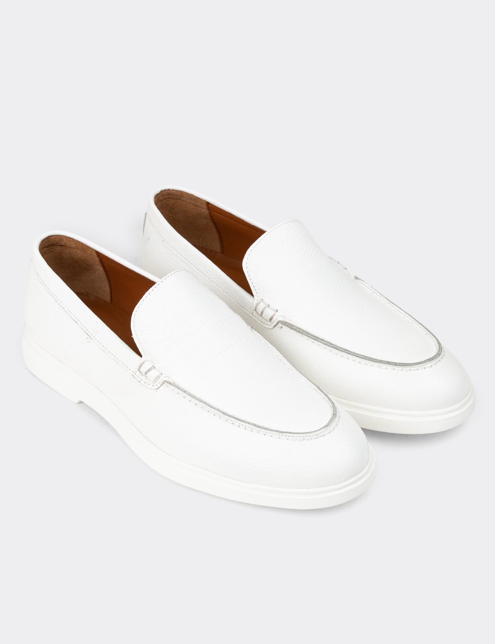 Men's White Leather Loafers - 01957MBYZE01