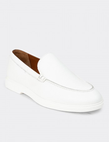 Men's White Leather Loafers