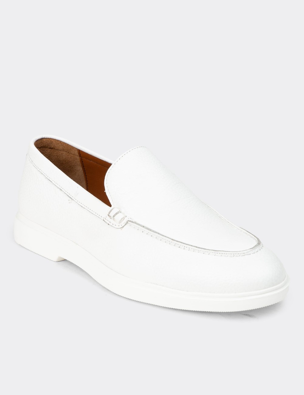 Men's White Leather Loafers - 01957MBYZE01