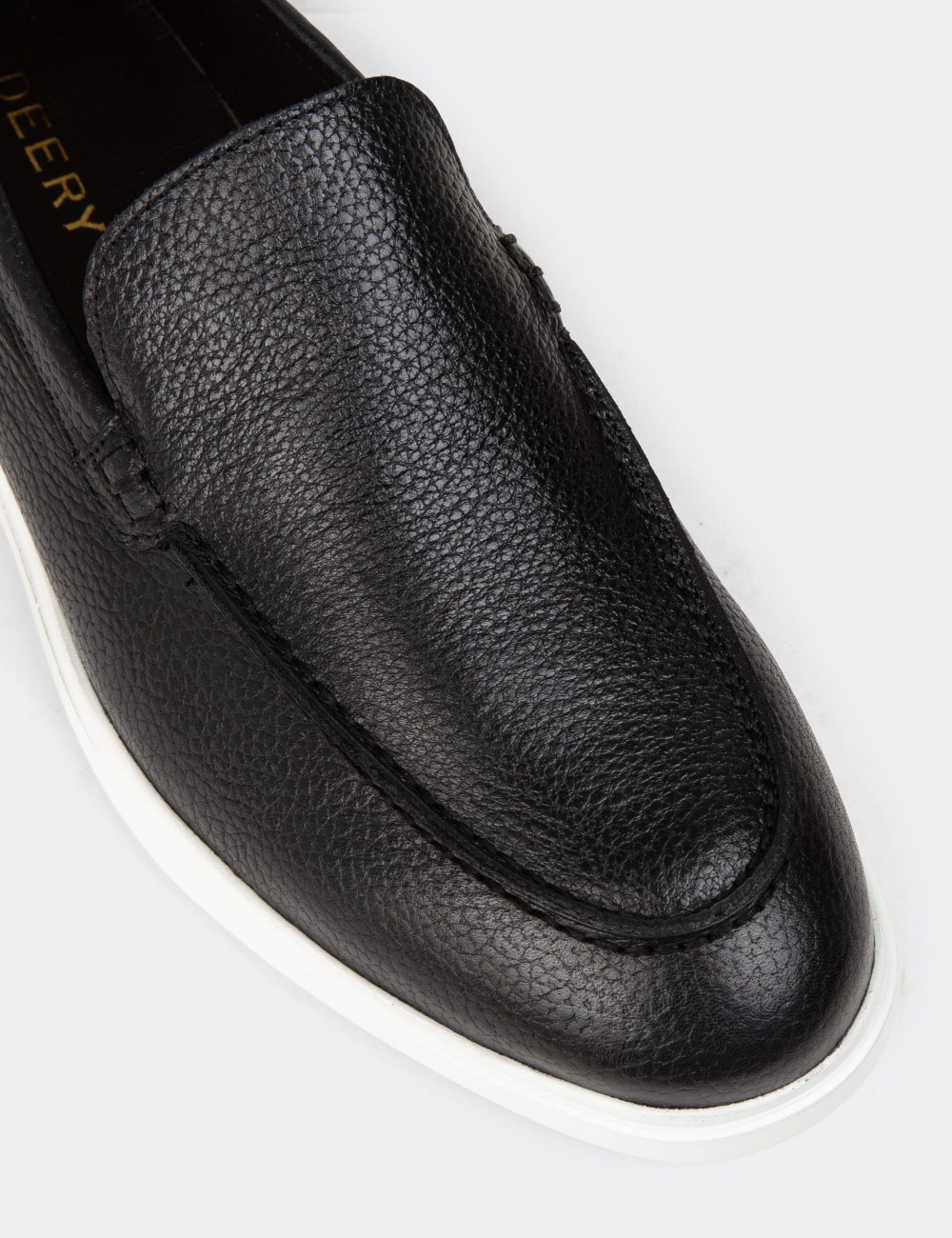 Men's Black Leather Loafers - 01957MSYHE01