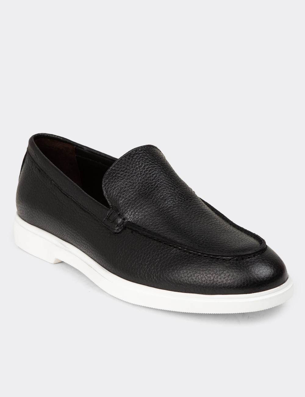 Men's Black Leather Loafers - 01957MSYHE01