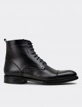 Men's Anthracite Cap Toe Leather Boots