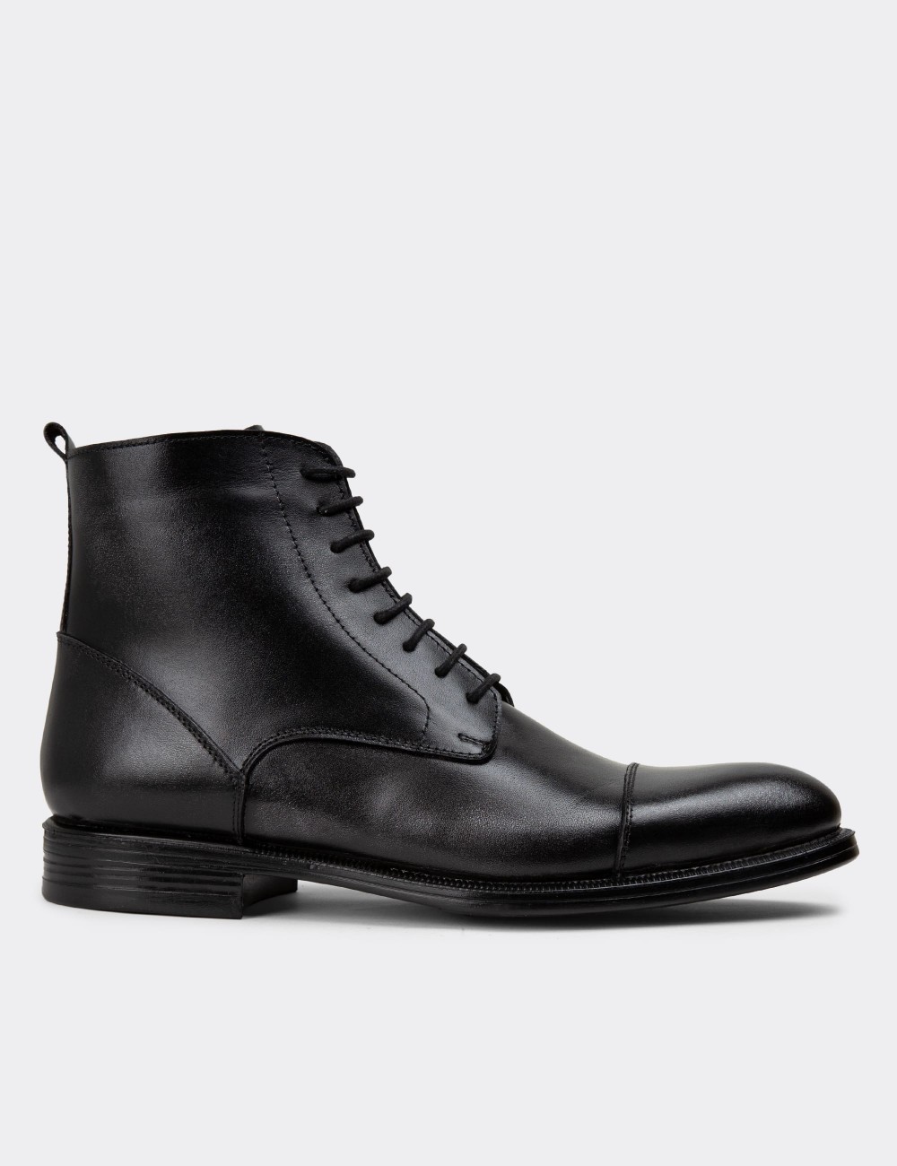 Men's Anthracite Cap Toe Leather Boots - 01974MANTC02