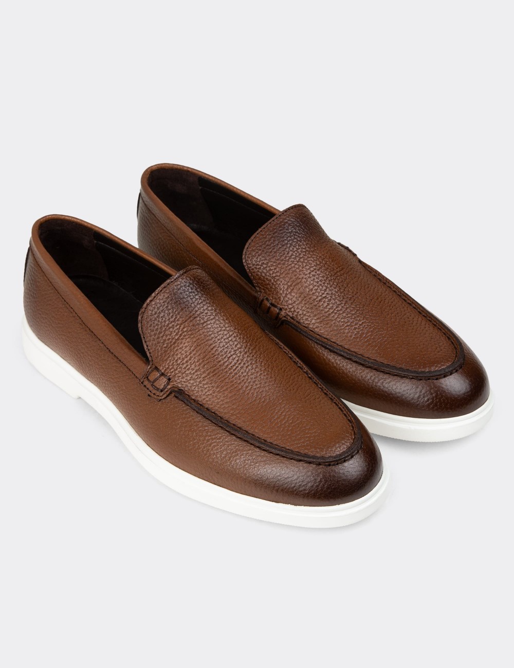 Men's Tan Leather Loafers - 01957MTBAE03