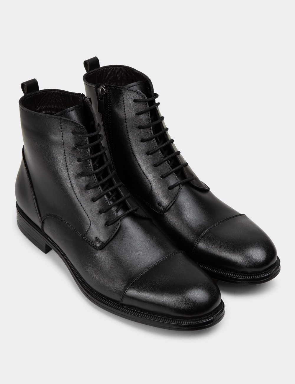 Men's Anthracite Cap Toe Leather Boots - 01974MANTC02