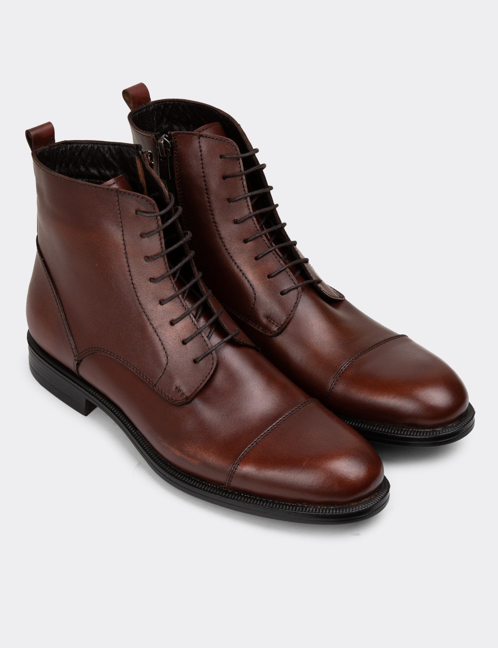 Men's Copper Leather Cap-Toe Boots - 01974MBKRC02