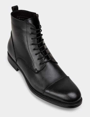 Men's Anthracite Cap Toe Leather Boots