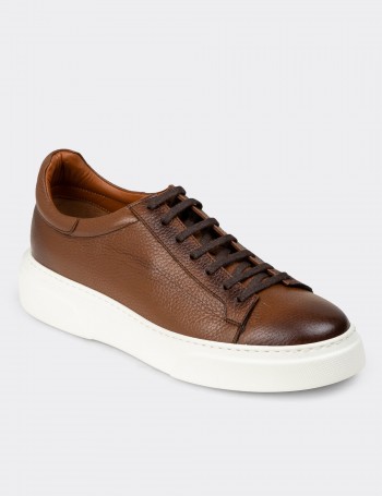 Men's Tan Leather Sneakers