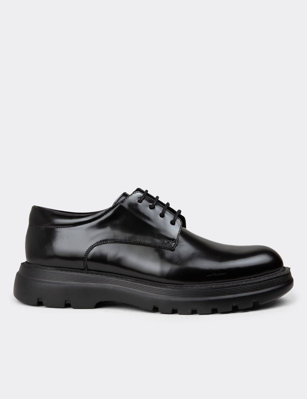 Men's Black Leather Lace-up Footwear - 01934MSYHE07