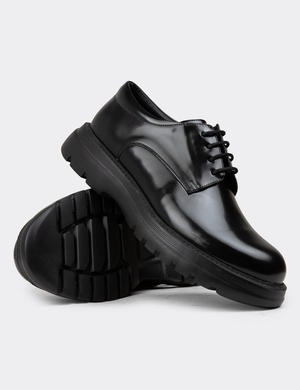 Men's Black Leather Lace-up Footwear - 01934MSYHE07