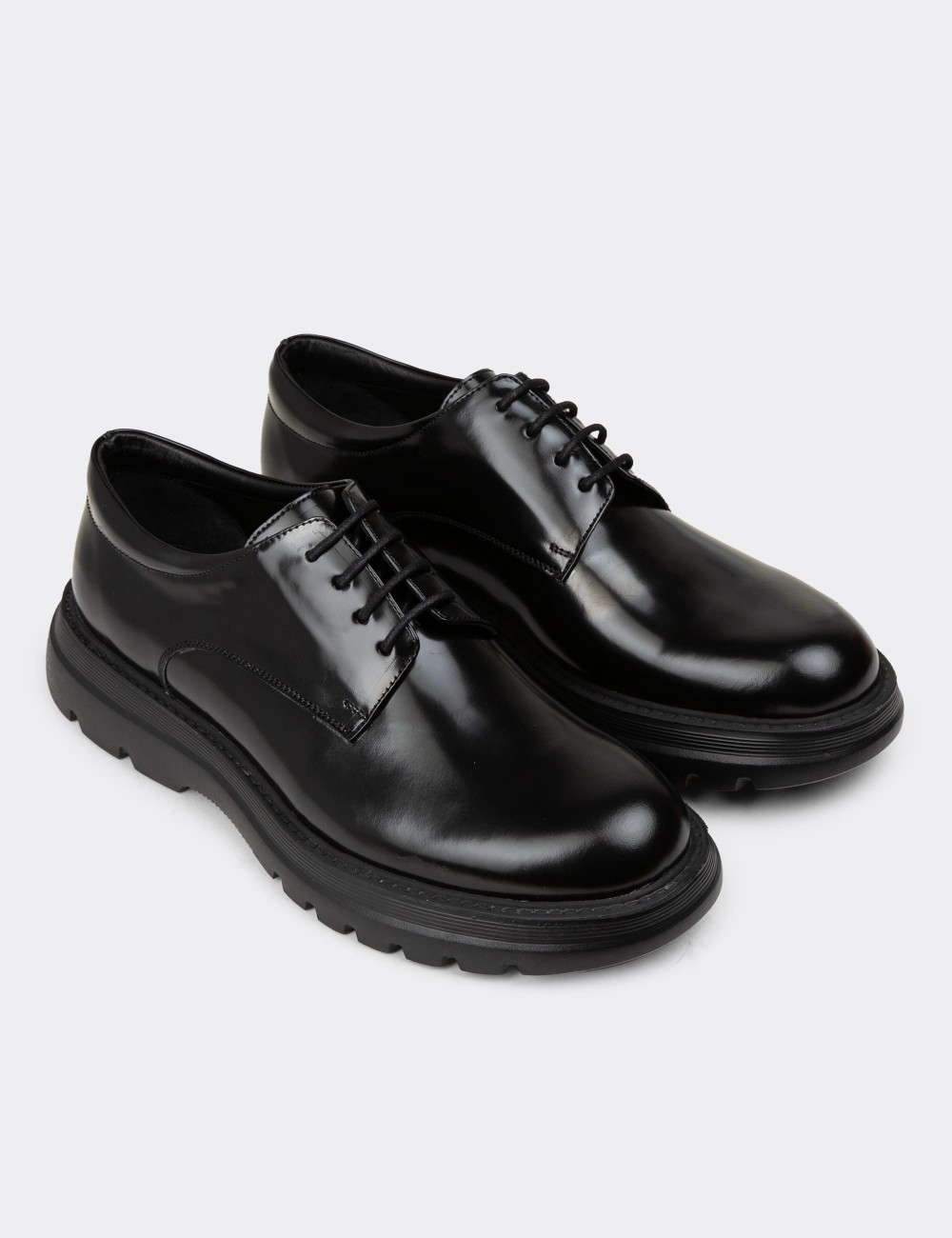 Men's Black Leather Lace-up Footwear - 01934MSYHE07