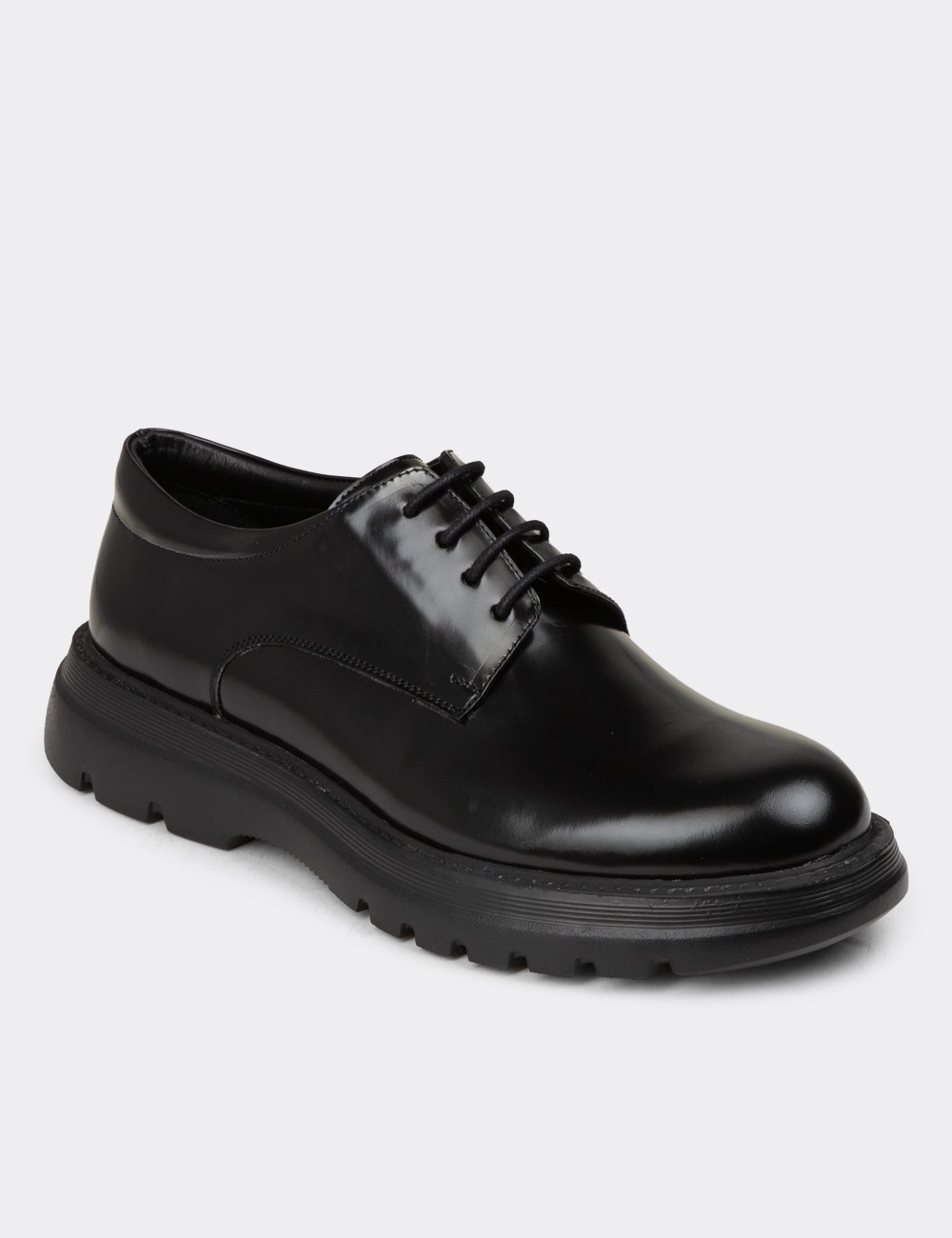 Men's Black Leather Lace-up Footwear - 01934MSYHE07