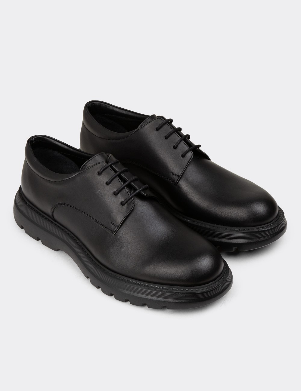 Men's Black Leather Lace-up Footwear - 01934MSYHE05