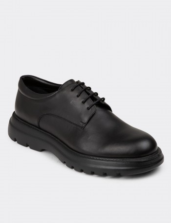 Men's Black Leather Lace-up Footwear