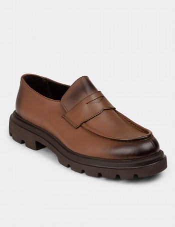 Men's Tan Leather Slip-On Shoes