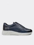 Men's Navy Leather Sneakers