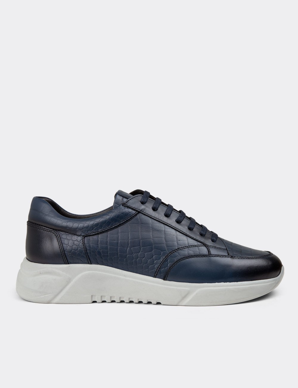 Men's Navy Leather Sneakers - 01984MLCVE03