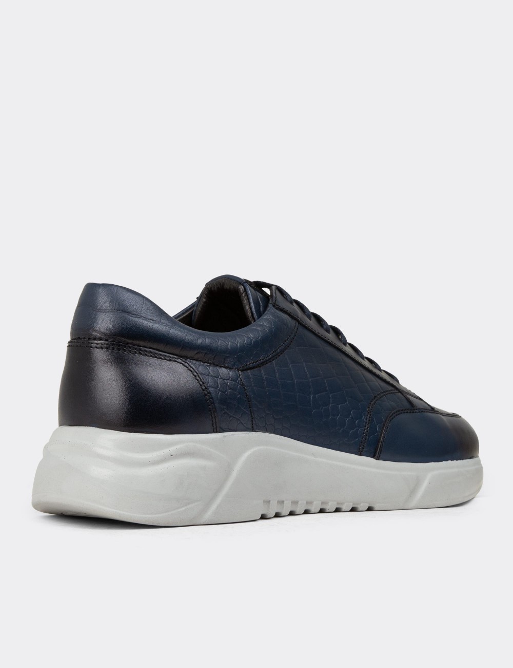 Men's Navy Leather Sneakers - 01984MLCVE03