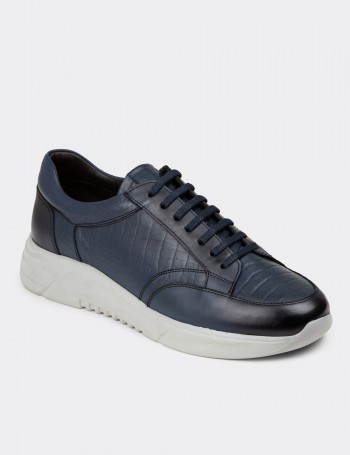 Men's Navy Leather Sneakers