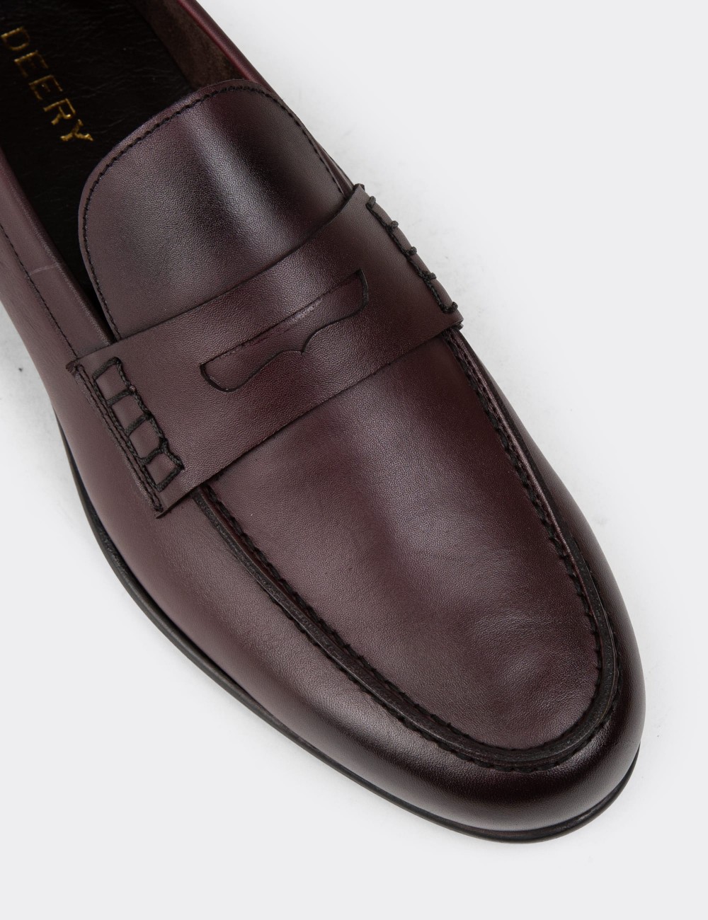 Men's Burgundy Leather Loafers - 01538MBRDC01