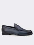 Men's Navy Leather Moccasins