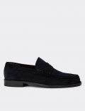 Men's Navy Suede Leather Moccasin