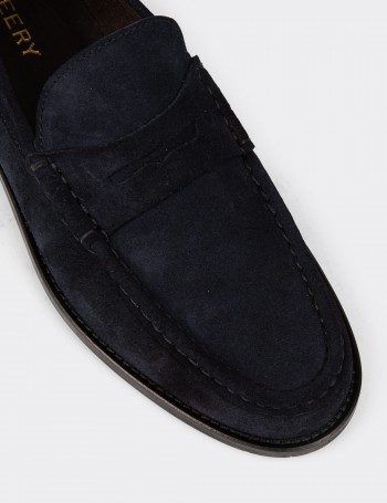 Men's Navy Suede Leather Moccasin