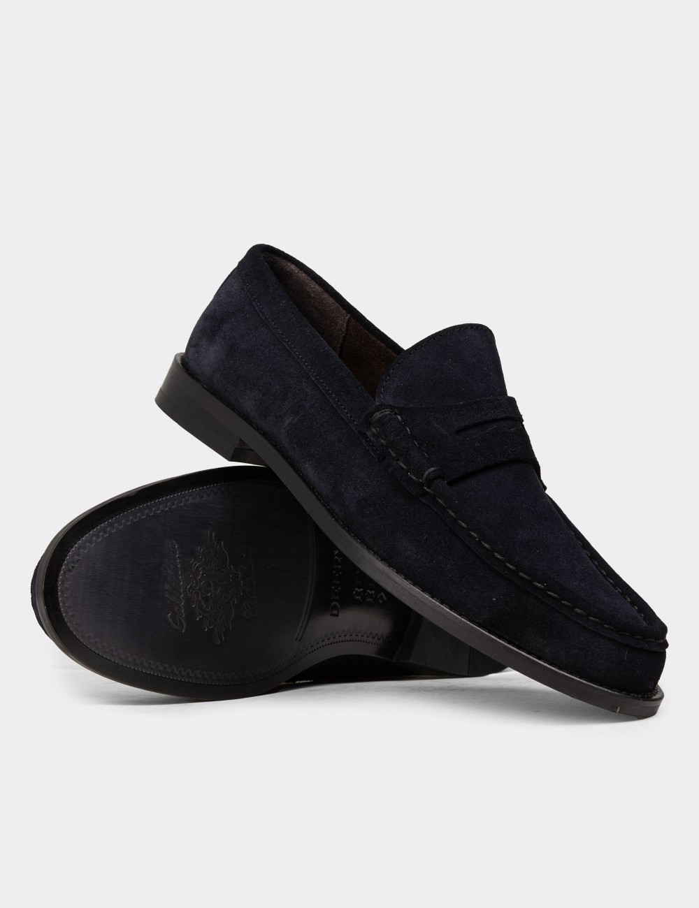 Men's Navy Suede Leather Moccasin - 01510MLCVN01