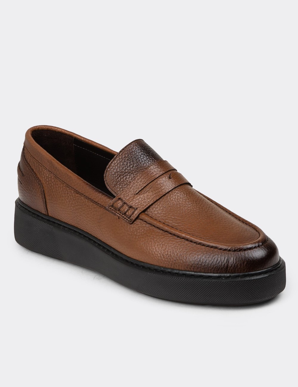 Men's Tan Leather Loafers - 01964MTBAE04