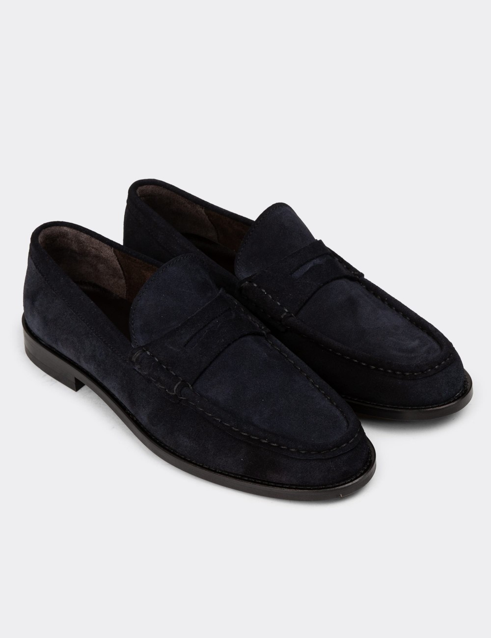 Men's Navy Suede Leather Moccasin - 01510MLCVN01