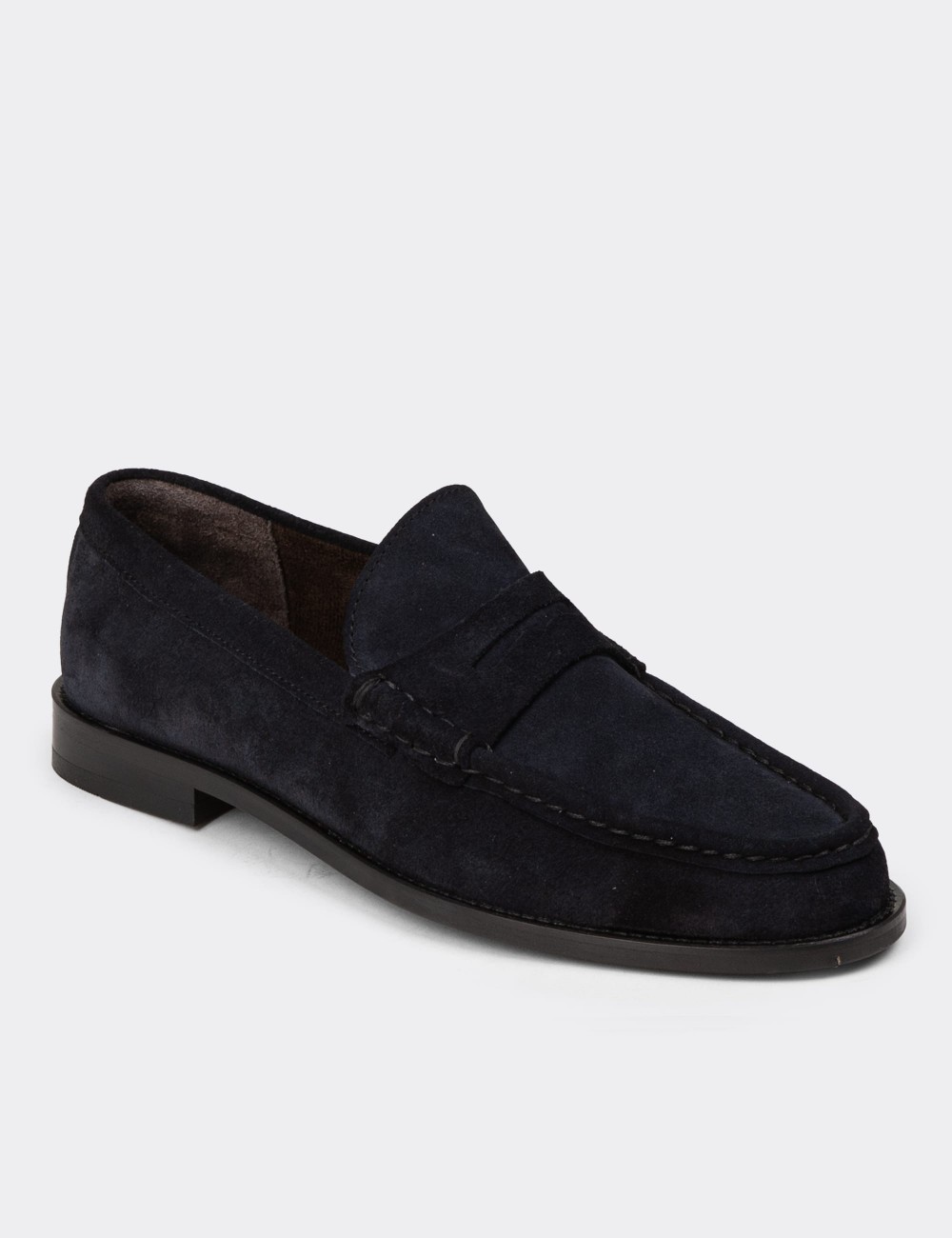 Men's Navy Suede Leather Moccasin - 01510MLCVN01