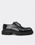 Men's Black Leather Lace-Up Footwear