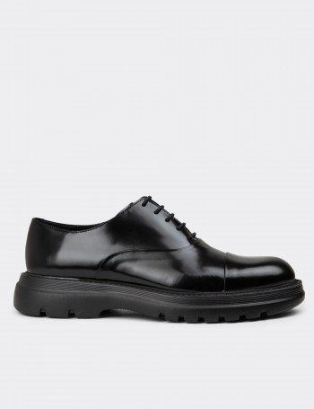 Men's Black Leather Lace-up Footwear