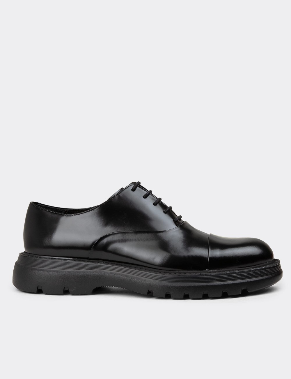 Men's Black Leather Lace-up Footwear - 01026MSYHE27