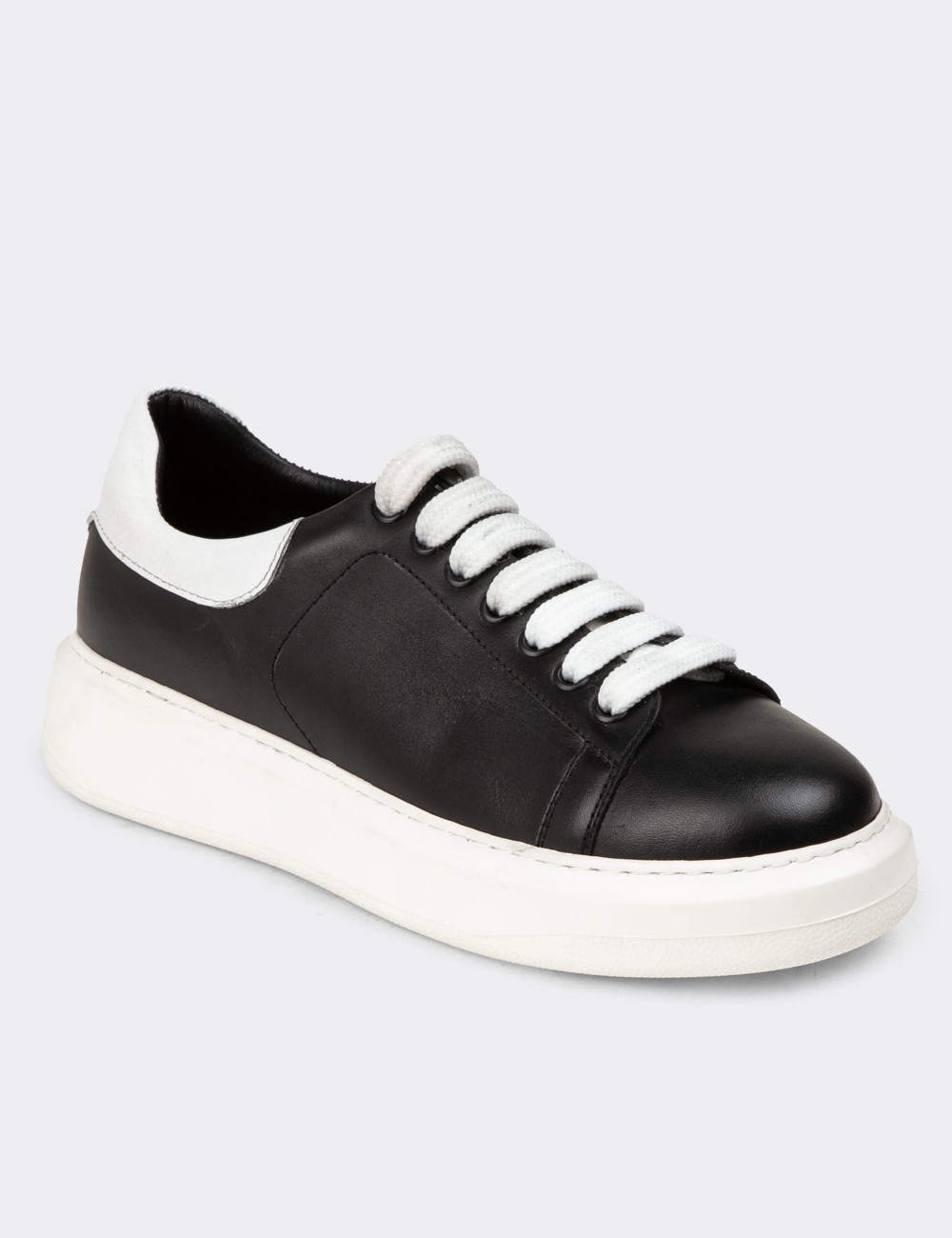 Women's Black Leather Sneakers - 01991ZSYHP01