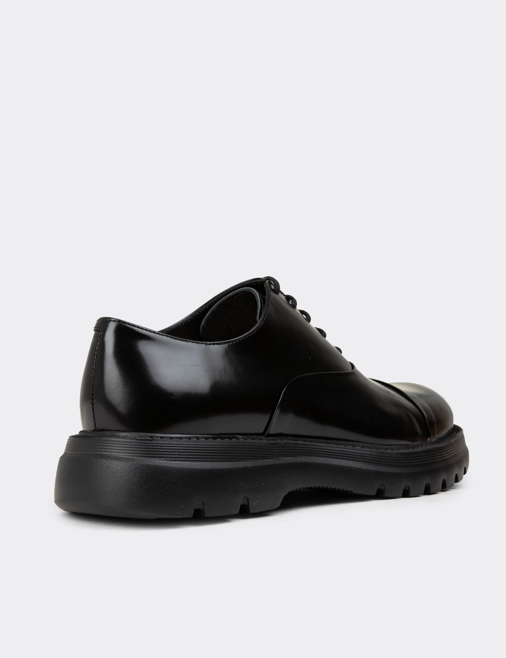 Men's Black Leather Lace-up Footwear - 01026MSYHE27