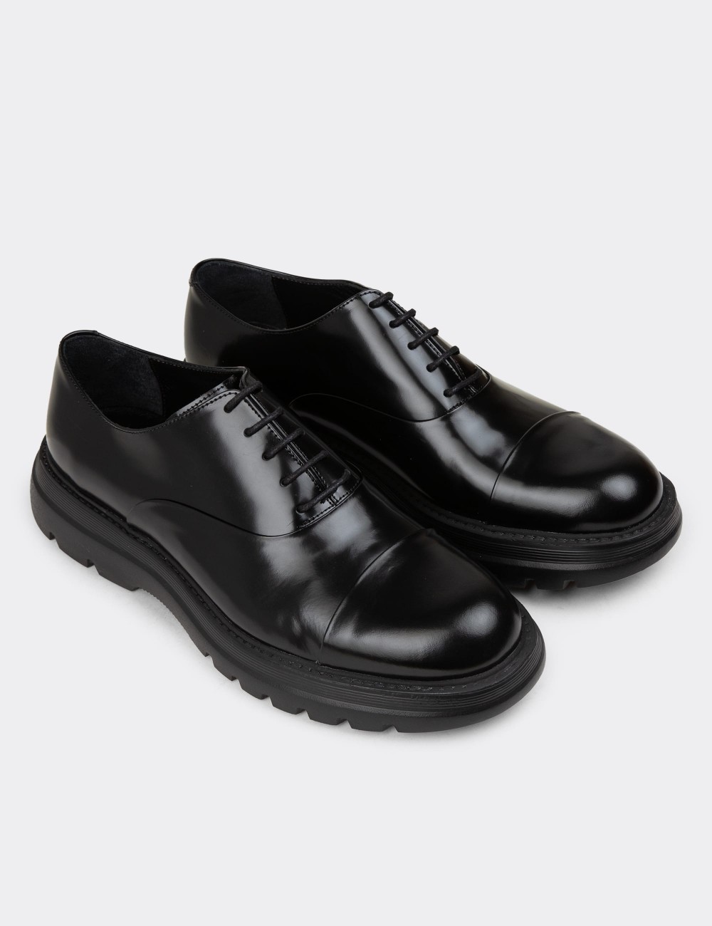 Men's Black Leather Lace-up Footwear - 01026MSYHE27