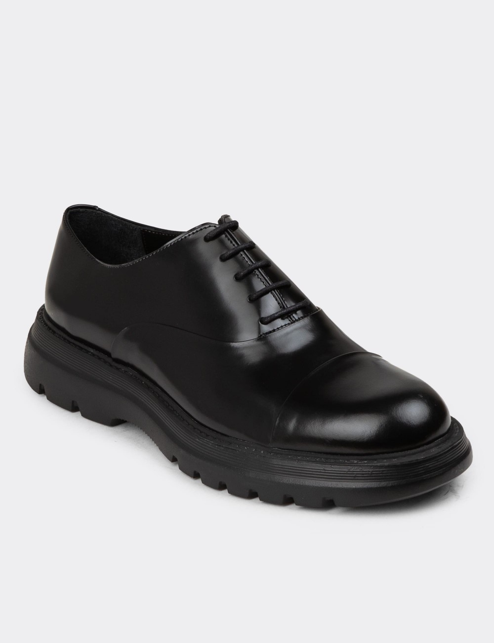 Men's Black Leather Lace-up Footwear - 01026MSYHE27