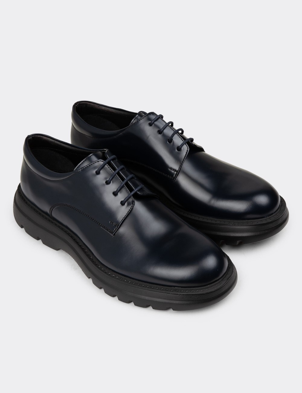 Men's Navy Leather Lace-up Shoes - 01934MLCVE01