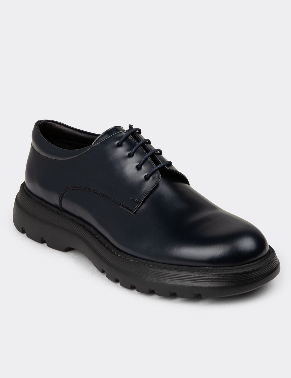 Men's Navy Leather Lace-up Shoes - 01934MLCVE01