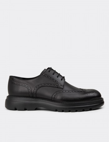 Men's Black Leather Lace-Up Shoes