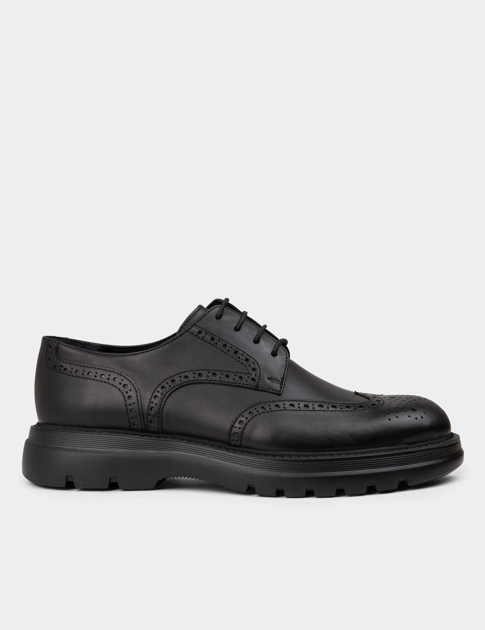 Men's Black Leather Lace-Up Shoes - 01696MSYHE01